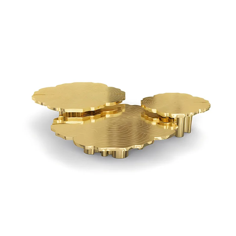 

Living room coffee table Modern designer light luxury high-end stainless steel irregular special-shaped high and low combination