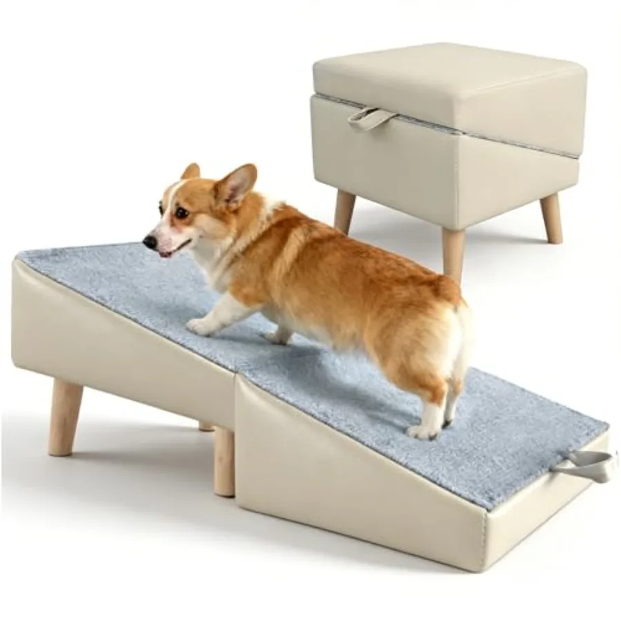 Dog Ramp for Couch Sofa and Low Bed 15.7 W Foldable 2-in-1 Pet Steps Ottoman Non-Slip Wooden Pet Stairs for Small Senior Injure