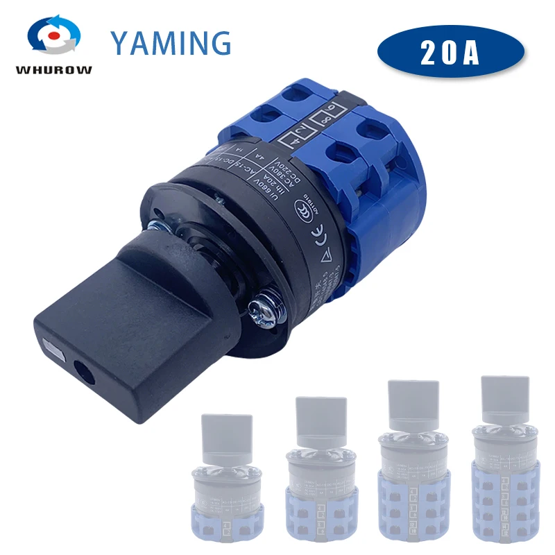 Screw Mounted 20A Cam Switch ON-OFF-ON 3 Position 8 Terminals 1-6 Layers Changeover Rotary Selector LW26-20 LW28 YMW26