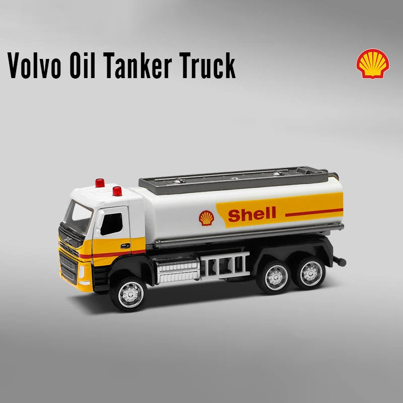 1:72 VOLVO Container Truck Oil Tanker Shell Truck Alloy Trailer Gulf Oil Car Model Children\'s Pull Back Car Model Truck Boy Toy