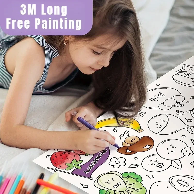 2PCS 300CM DIY Doodle Roll Stickable Wall Color Paper Doodle Roll Children DIY Watercolor Painting Children Early Learning Toys