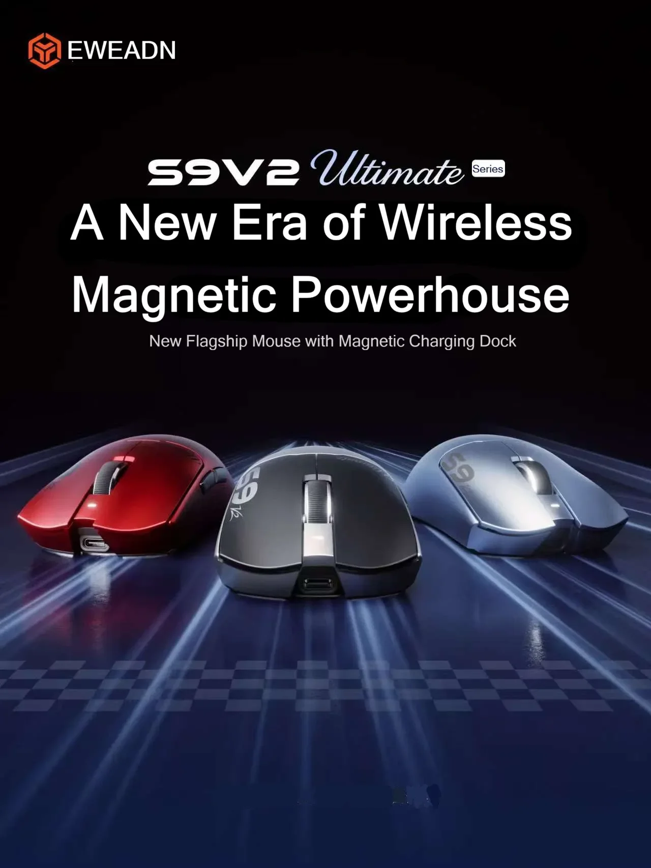 EWEADN S9V2 Ultimate Master Wireless Gaming Mouse Tri-mode 2.4G Wired PAW3395EX Dual 8K Lightweight 500mAh Mid-Large Hand for PC