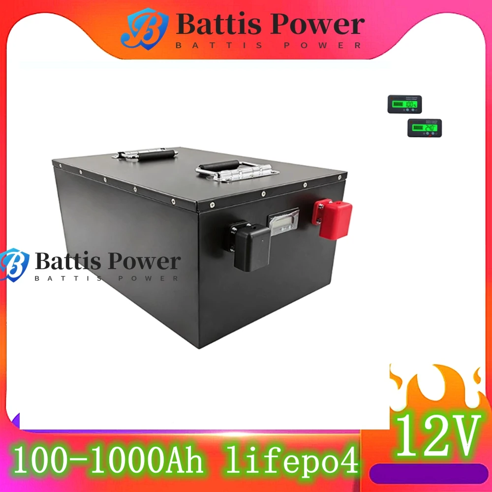 Batterie 12V Lithium Rechargeable 100Ah 200Ah 300Ah 400Ah 500Ah 600Ah 800Ah 1000Ah Lifepo4 for Off-Grid UPS RV Boat Outdoor