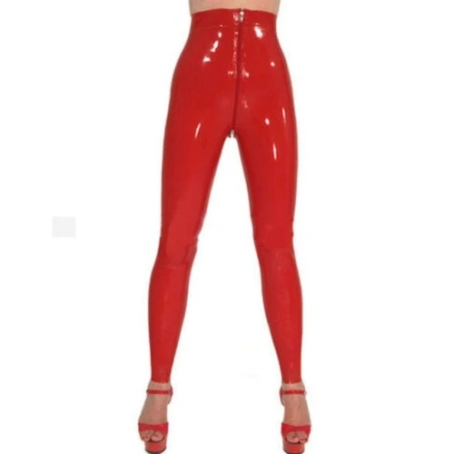 Latex Gummi Leggingsm Hose Pants Pure Red Trouser Mit Penishülle Rubber  Gummihose S-XXL