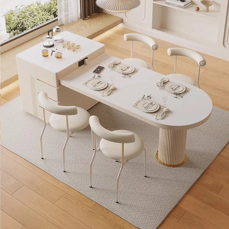 Nordic Extendable Dining Table Induction Cooker Waterproof Utility Spice Lsland Tea Small Apartmen Table A Manger Home Furniture