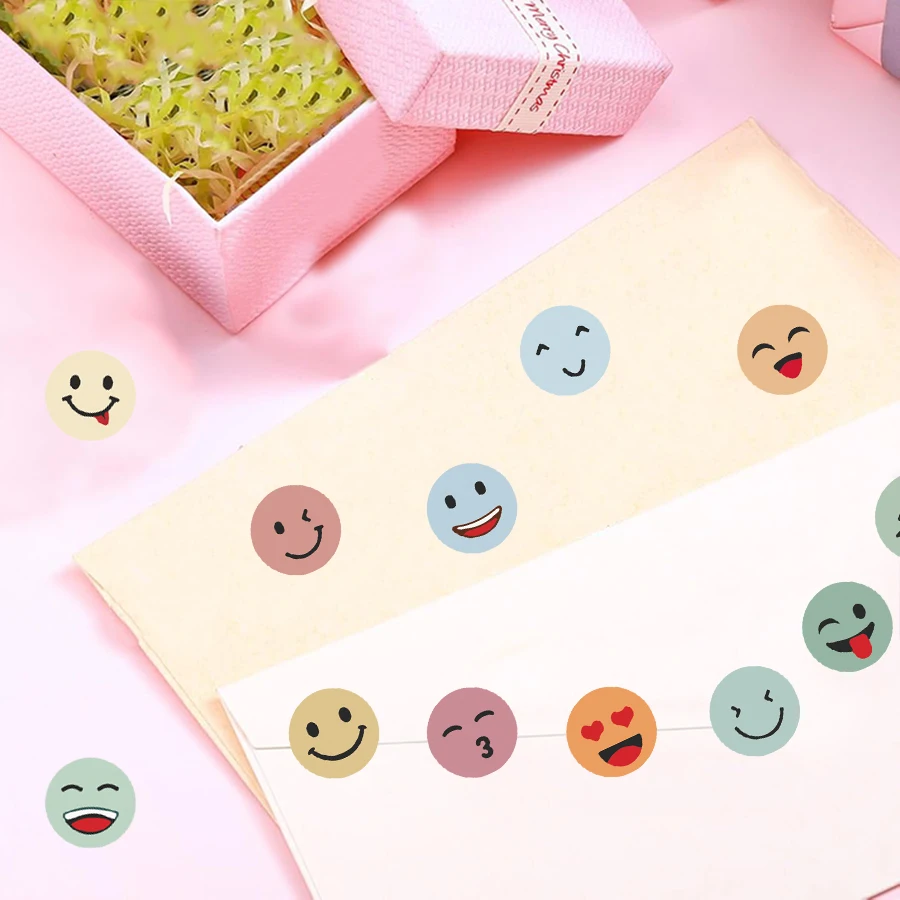 1500 pcs Colorful Smile Face Stickers Roll, Round Expression Labels Bulk, Self Adhesive Decorative Seals for Packaging, Reward view 5
