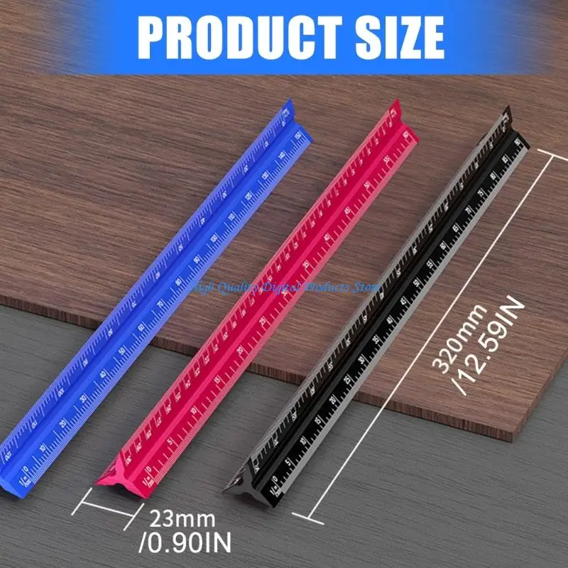 Régua triangular alumínio U2JE 320mm Gravado escala gravada 23 mm largura 32 comprimento