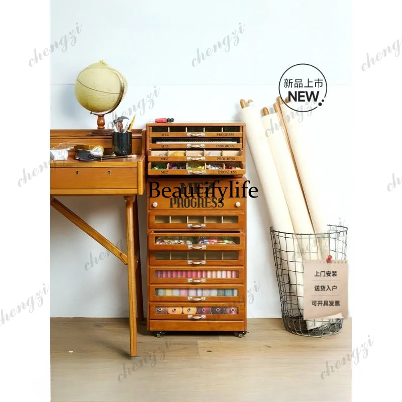 A114 wheat cabinet solid wood multi-drawer Wenwan jewelry desktop storage glass door removable bedside pain cabinet