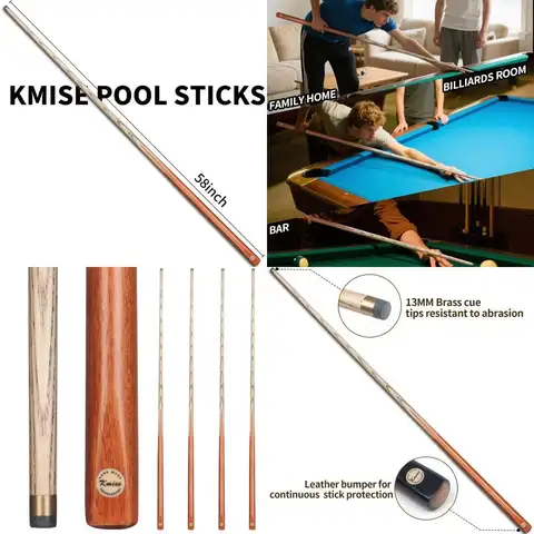 57-58 Hardwood Professional Pool Cue Set, 4/6/8 Pieces, One-Piece Cues with 13mm Tips, Ideal for Home or Billiard Room