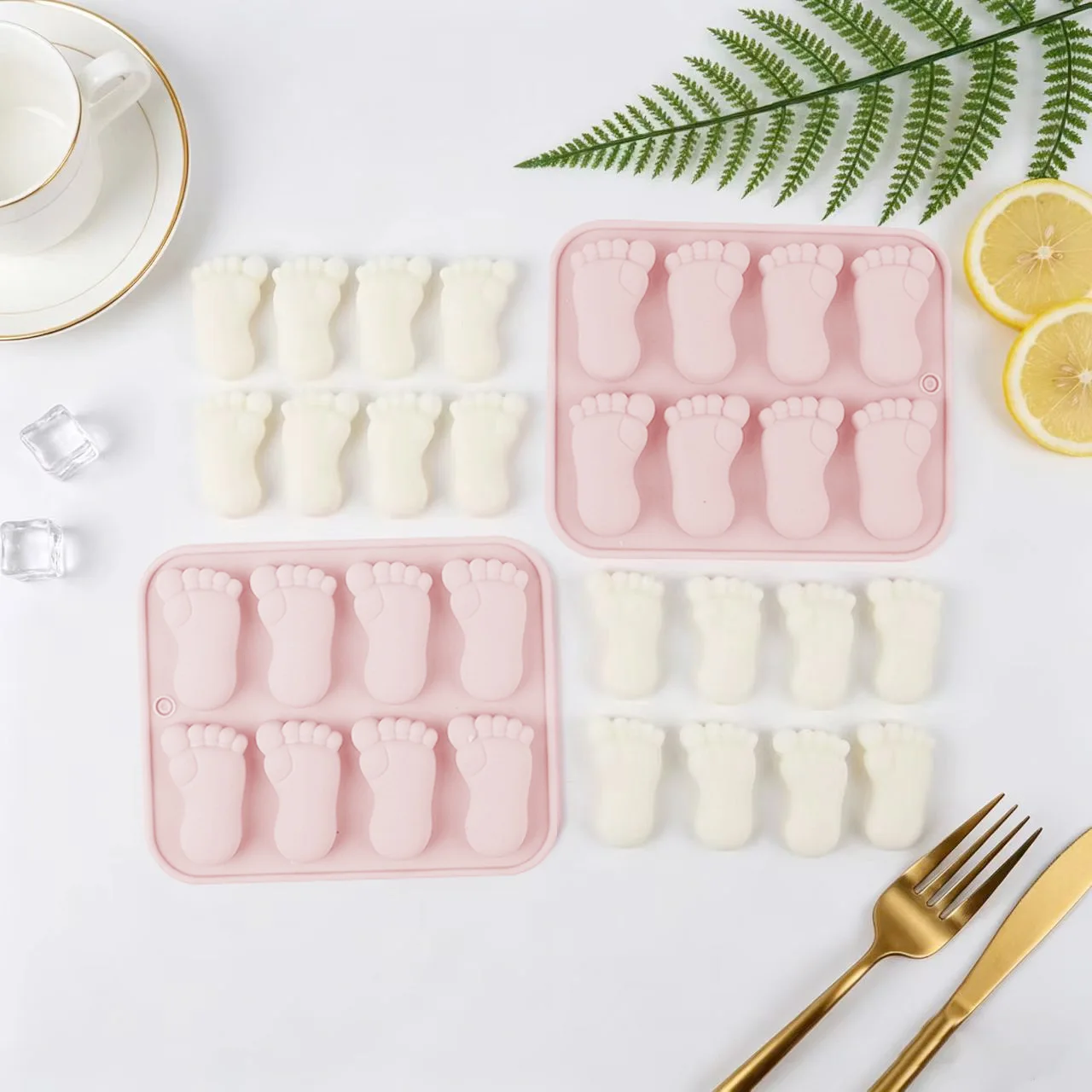 8‑Cavity Foot Shape Silicone Mold, Footprint Mold for Gummy Candy Jelly Chocolate Cake, DIY Epoxy Resin Baking Tool A067