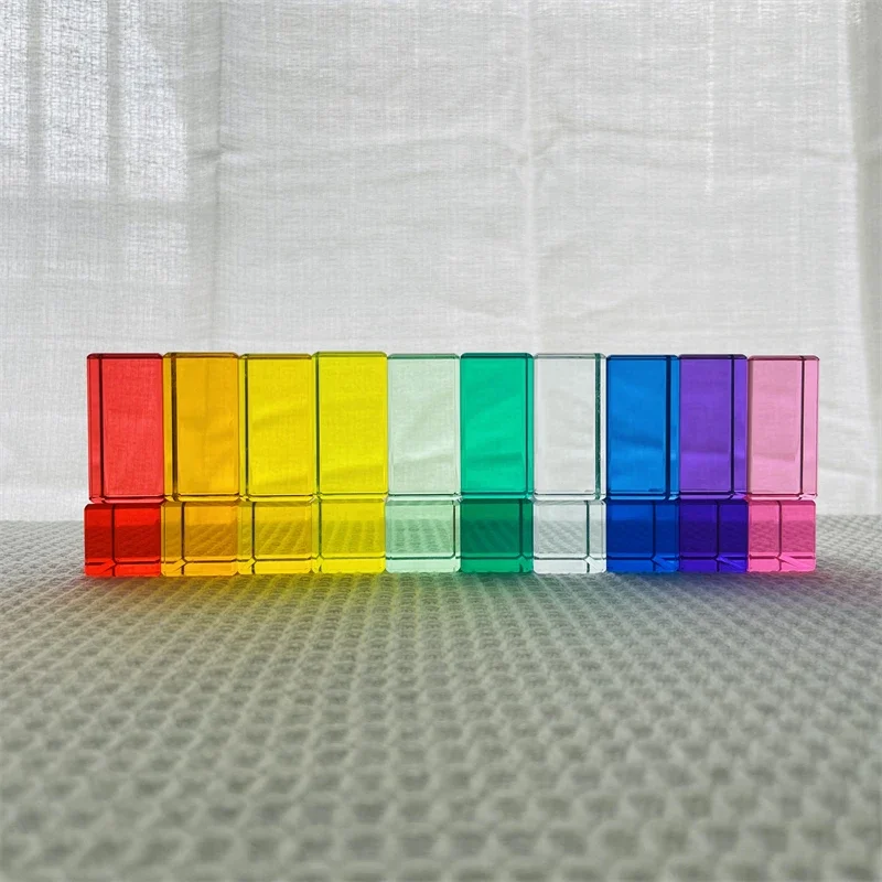 Acrylic Cubes Building Blocks Rainbow Stone Crystal Sensory Translucent Stacking Toys for Children Strip Blocks Lucent Cubes 5cm