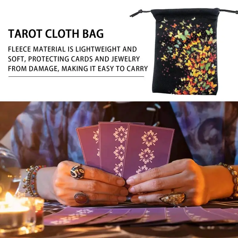 Tarot Dice Bag Tarot Card Velvet Storage Bag Butterflies Print 13x18cm Tarot Card Dice Storage Bag Drawstring Tarot Bag Card