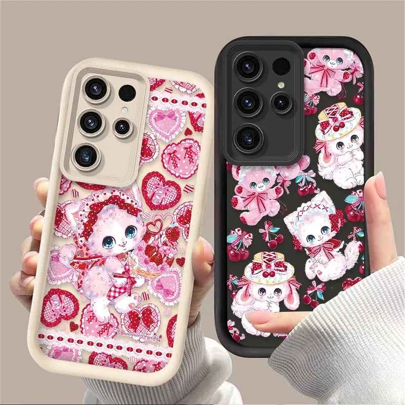 Lovely Lolita Cartoon Cat Case for Samsung Galaxy S25 S24 S23 Ultra S22 S21 Plus FE 5G A54 A34 A14 A73 A53 A33 5G Soft Back Etui