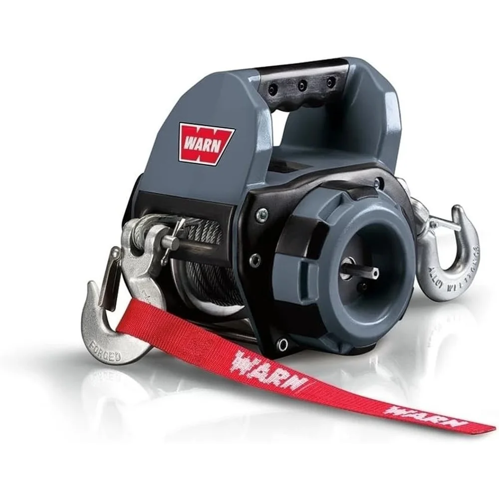 Handheld Portable Drill Winch 750 lb Pulling Capacity 40 ft Synthetic Rope Free-Spool Clutch Integrated Hawse Fairlead Rigging