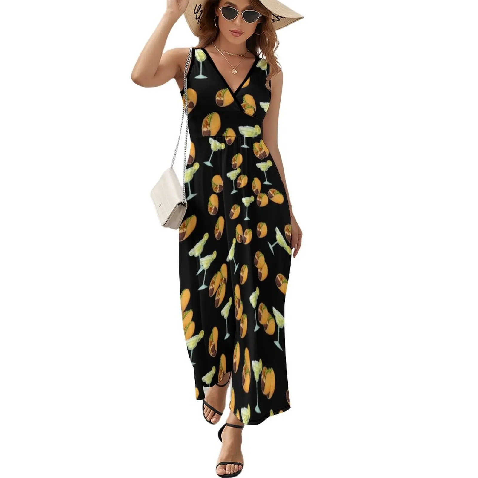 

Margaritas and Tacos Fun Mexico Beach Design Black Sleeveless Dress dress dress women summer 2024