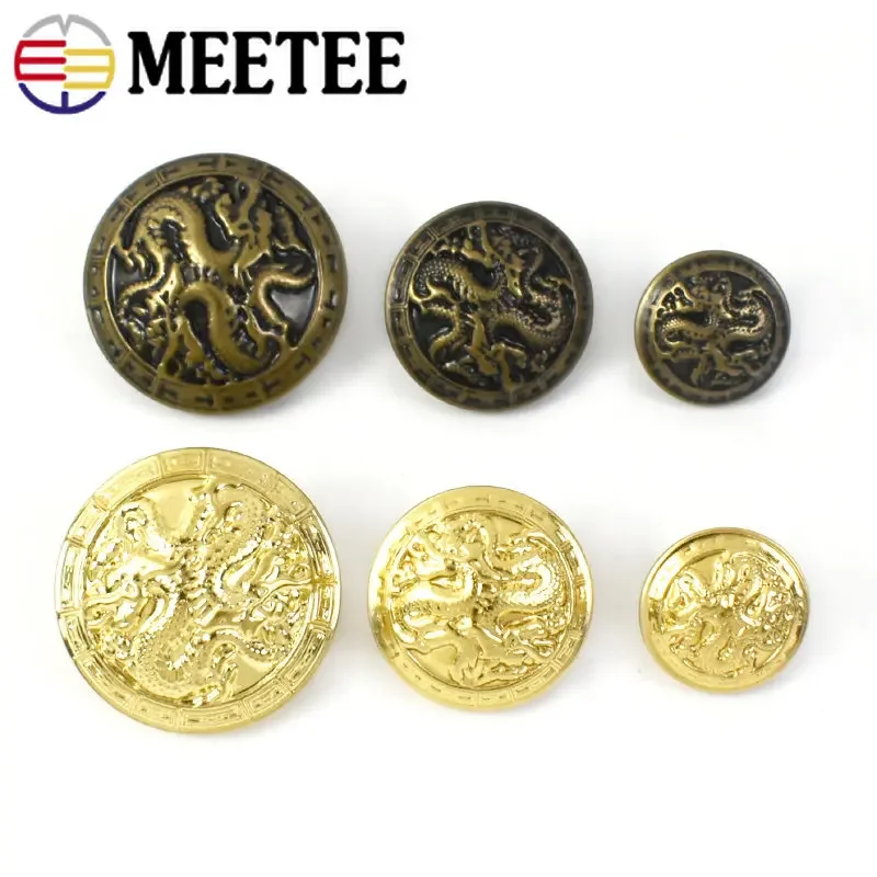 50Pcs Meetee Antiqued Bronze Gold Metal Buttons Dragon for Suits Shirt Coat Jacket Shank Buckle Sewing Clothes Accessories B3-17