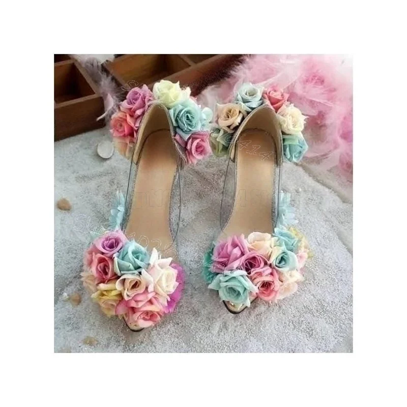 Colorful Appliques PVC Shallow Pointed Toe Pumps Slip On Women Shoes Thin High Heels Party Feast Dating 2026 Zapatos Para Mujere