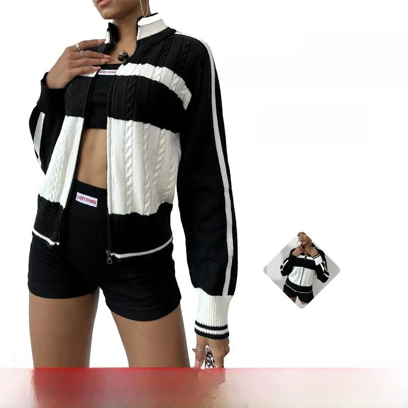 

Повседневный спортивный осенне-зимний длинный вязаный свитер в полоску, пальто с белой полоской, новое женское пальто Sle