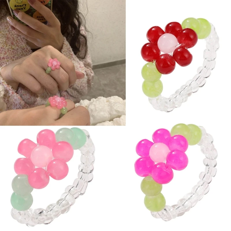 

Beaded Ring Stacking Ring for Women Girls Jewelry Gift Kidcore Vintage Rings Handmade Crafts