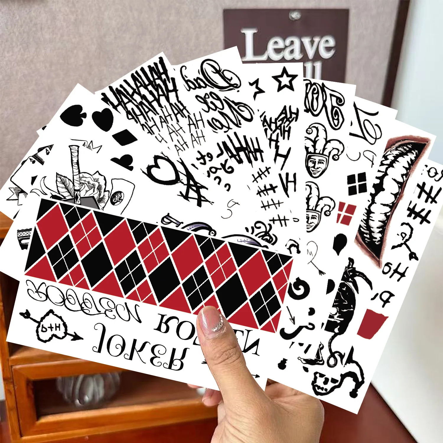 

1Sheets Joker Tattoo Stickers Black Scar Poker Evil Smiley Designs Party Makeup Waterproof Temporary Tattoo Stickers