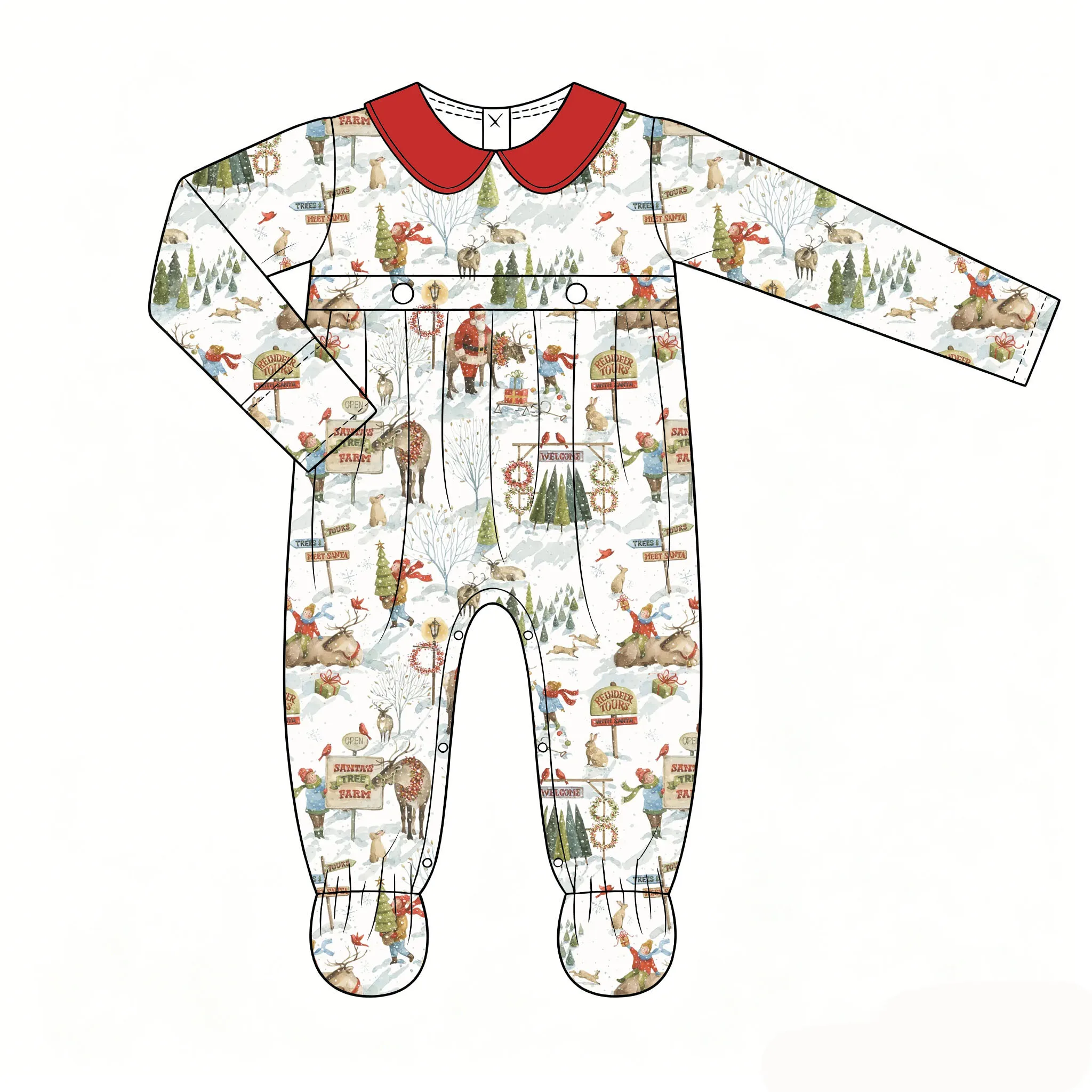 Boutique Lapel Long Sleeved Series Binding Feet with Santa Claus prints Wholesale