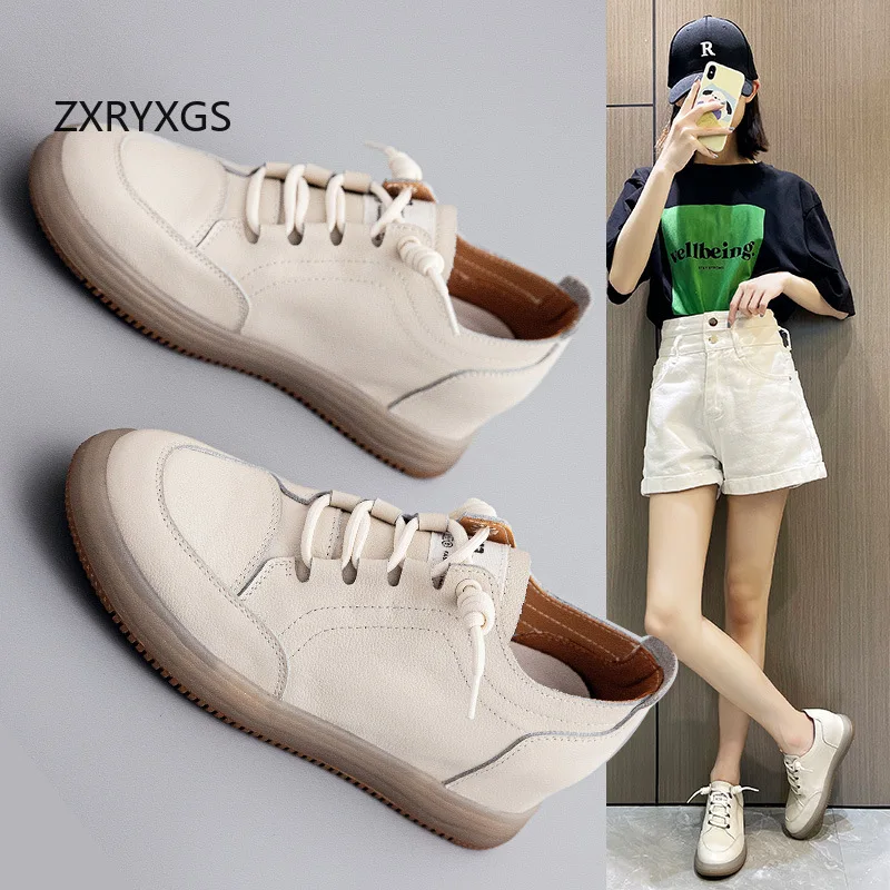 ZXRYXGS 2024 New Spring Cross Strap Genuine Leather Internal Elevation Sneakers White Shoes Light Comfortable Women Shoes Tide