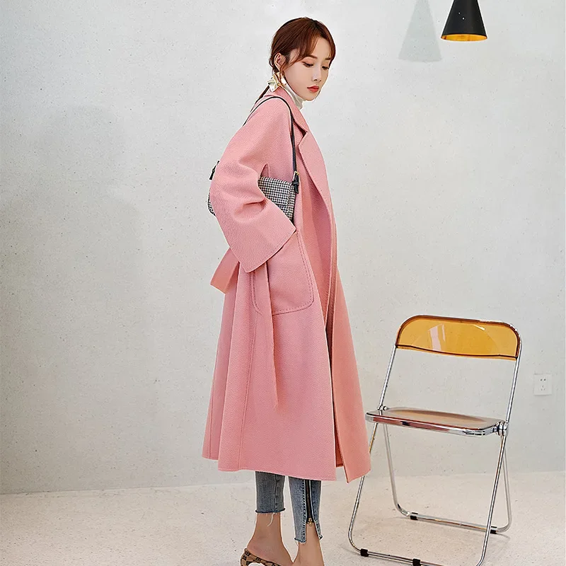 Water ripple double-sided cashmere coat women's medium and long 2024 new high-end Korean version wool coat manufacturers