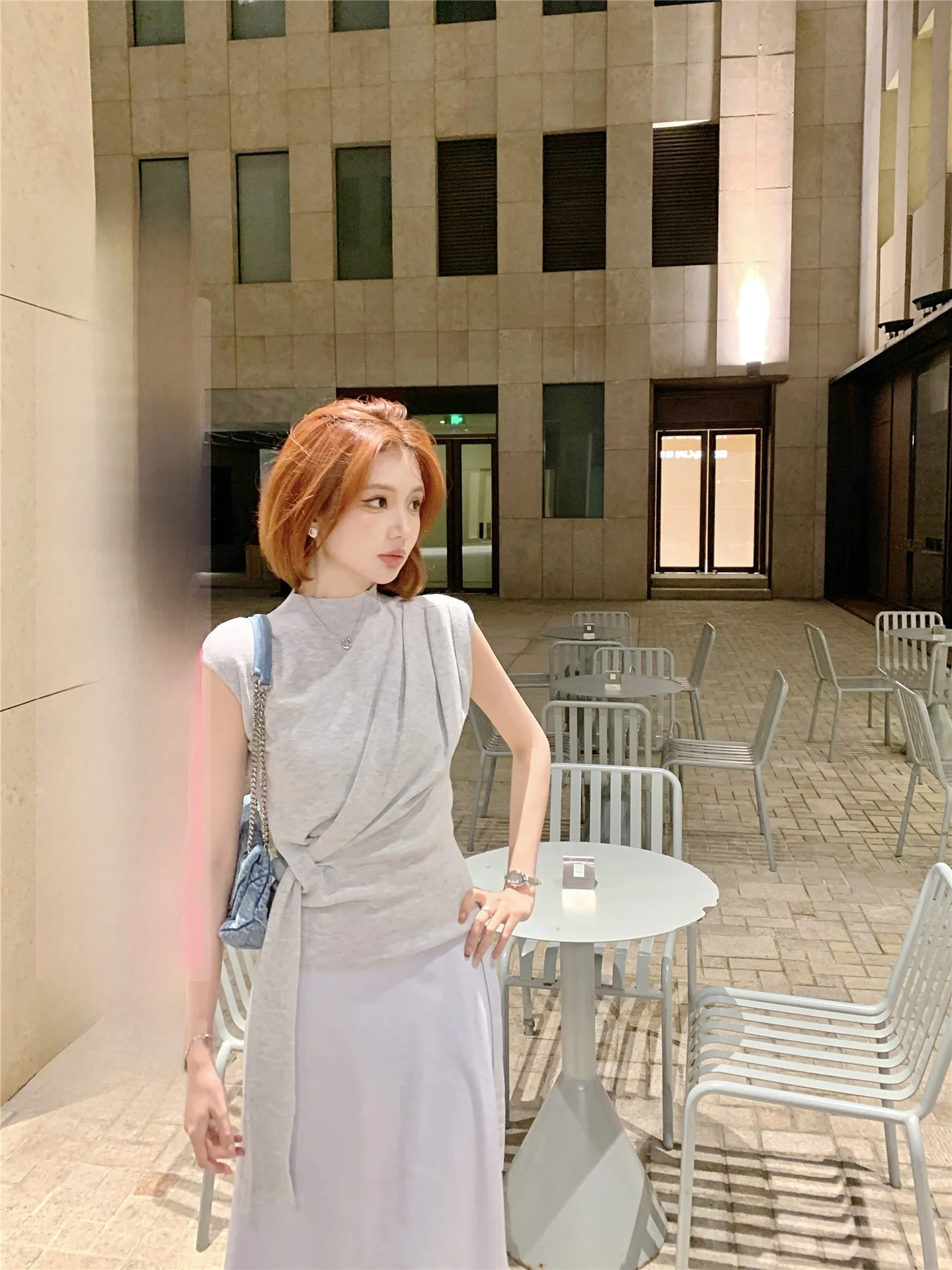 

Women's Slim Fit Knitted Cheese Top Sleeveless Thin Design Belted Pure Color Casual Wear Soft Wool Blend Spring Fashion
