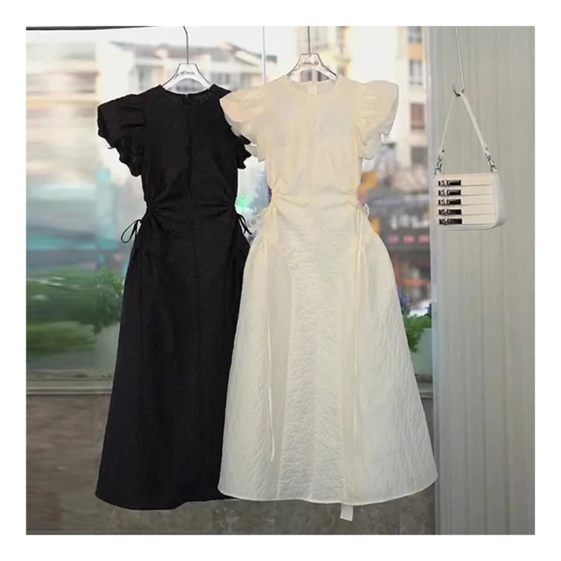 Designed with a cinched waist and French style flying sleeves, this long dress is perfect for summer  maxi dress