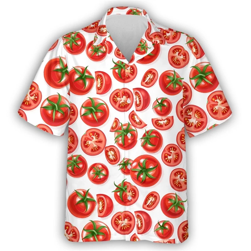 Homens Frutas Vegetais Chili Cenouras Camisas gráficas, Vegan Chef Tomates Couve-flor Praia Camisa, Moda Masculina Streetwear