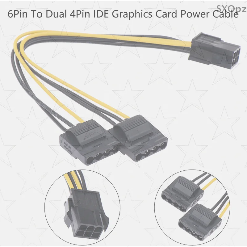 Graphic Card Power Adapter 6Pin to Dual 4Pin IDE, Power Cord Connector
