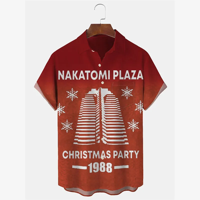 

Merry Christmas Funny 3D Print Shirts For Men 1988 Nakatomi Plaza Lapel Short Sleeve Hawaii Shirt Xmas Fashion Trend Shirt New