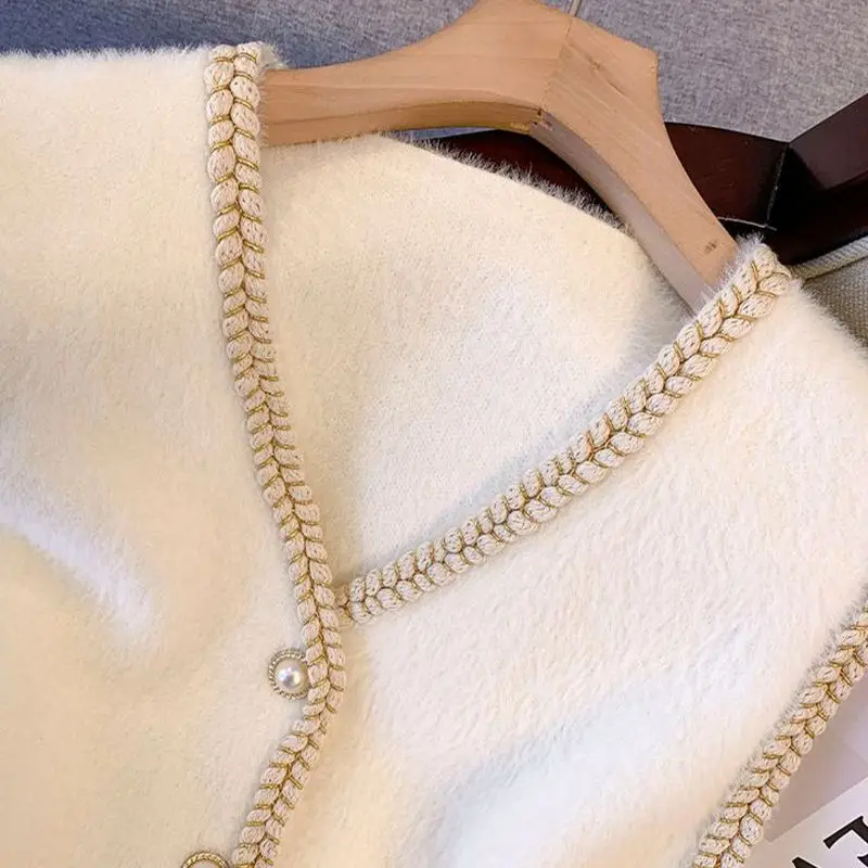 الملابس النسائية مزاجه محبوك سترة سترة الخريف/الشتاء جيوب أنيقة سترة سيدة الأساسية الخامس الرقبة كل مباراة زر القمم