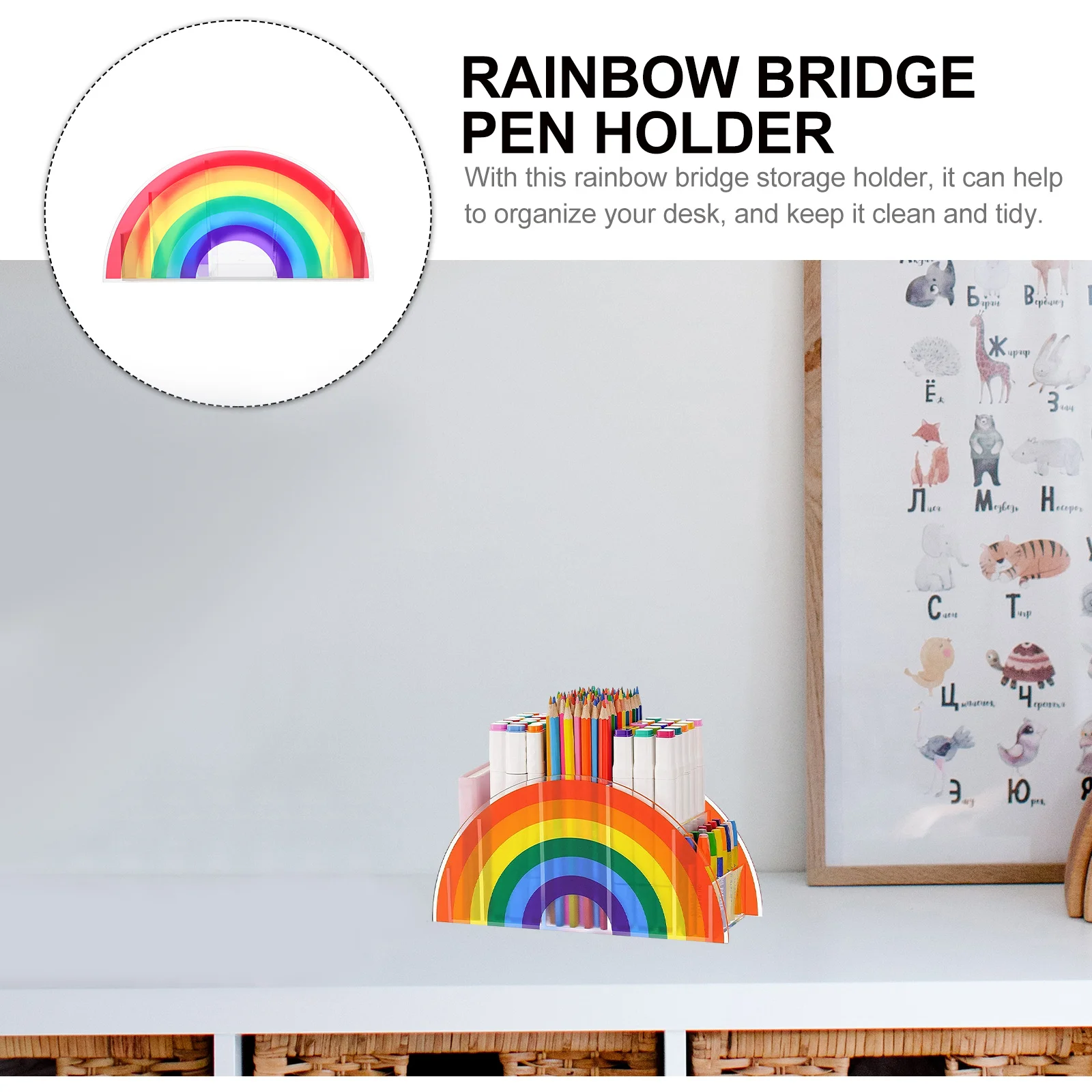 Rainbow Bridge Pen Holder Acrylic Desk Organizer Pencil Storage Stationery Container Tabletop Pen Box Storage Tool
