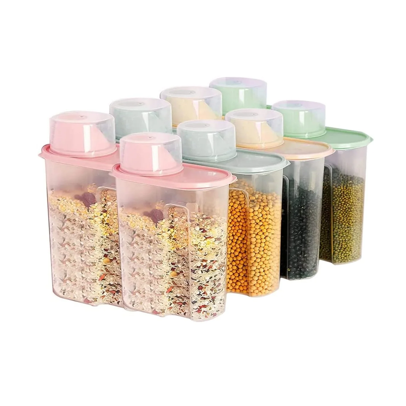 Food Storage Containers 8pcs with Measuring Cup, 2.5L Airtight Plastic Kitchen and Pantry Storage Organizer,Cereal, Dry Food