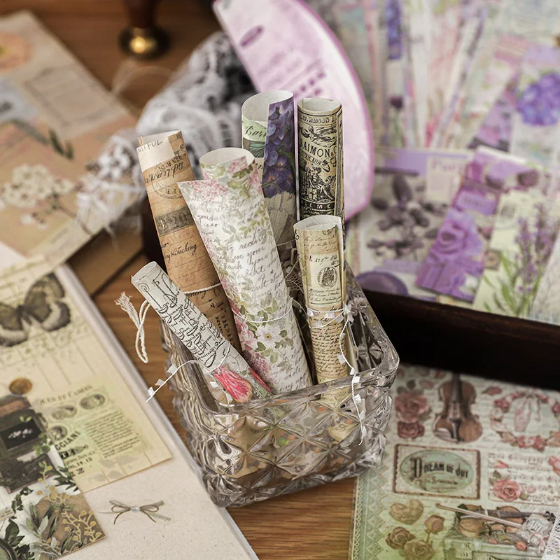100 pcs Vintage Material Paper DIY Diary Album Background Paper Decoration Flower Butterfly Scrapbooking Junk Journal Supplies ﻿