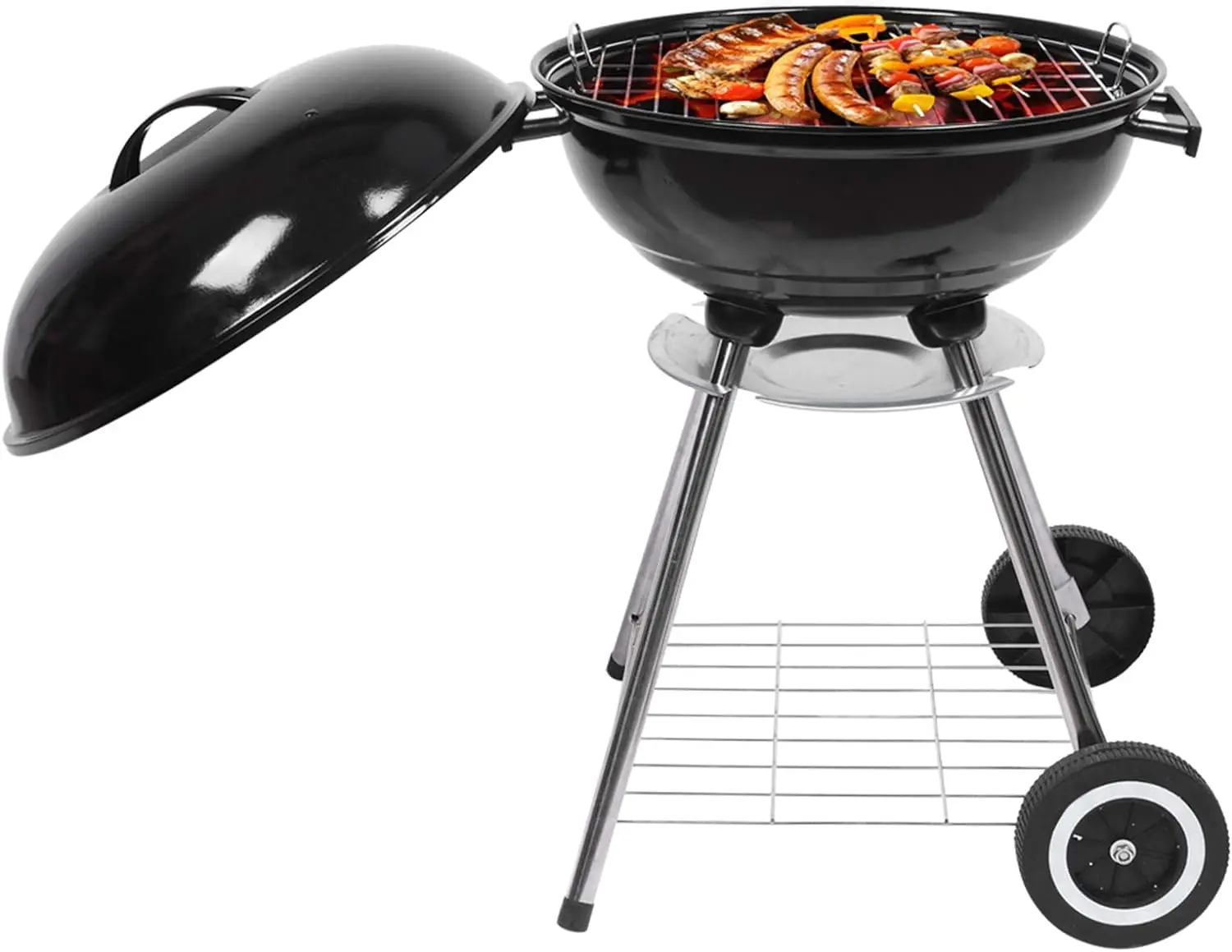 

Charcoal Grill, 18 inch Stainless Steel BBQ Charcoal with Wheels and Storage Holder for Camping, Picnic, Barbecue, Party