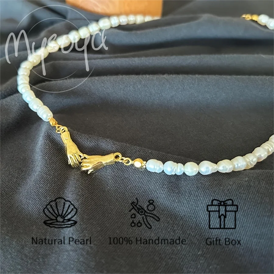 

Mysoya Freshwater Pearl Rice-shaped Pearl Necklace Choker with Golden/ silvery Clasp 7-8mm Pearls Gift Box for Birthday Weddings