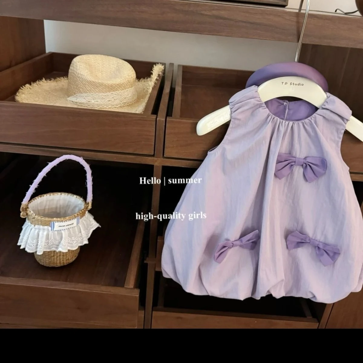 Purple Taro Girls Sweet and Stylish Versatile Bowknot Vest Dress Toddler Dress Baby Fashion Outfit New Summer Dress