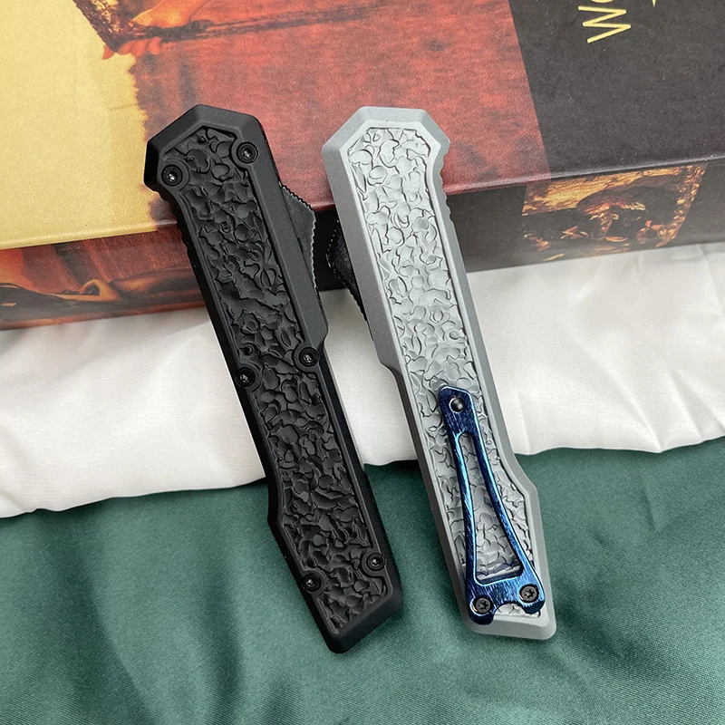 

Micro OTF tech knife Black D2 Steel CNC Aluminum alloy handle EDc camping survival Self-defense tactics Pocket knive