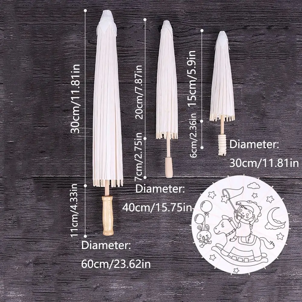 Ombrello di carta a olio vintage Ombrello di carta vuoto con manico lungo fai-da-te Ombrello da disegno in legno con impugnatura comoda dipinta a mano