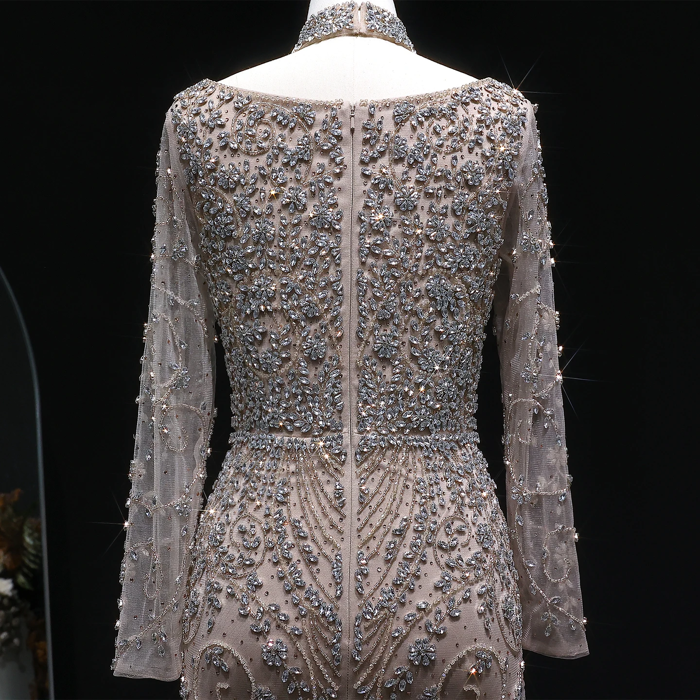 Sharon Said Luxuriöses Arabisches Dubai Rosa Meerjungfrauenkleid mit Langen Ärmeln, Perlenbesetztes Formelles Abendkleid für Hochzeit, Party, Ball, SS181 Maßanfertigung – Detail 22