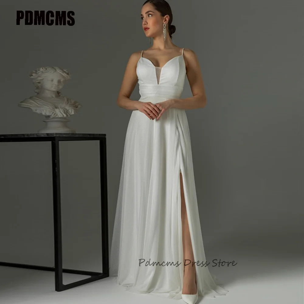 

Modern Simple Spaghetti Straps A Line Wedding Dresses Side Slit Bride Dress Custom Size Satin Formal Bridal Gowns 2024 Vestidos