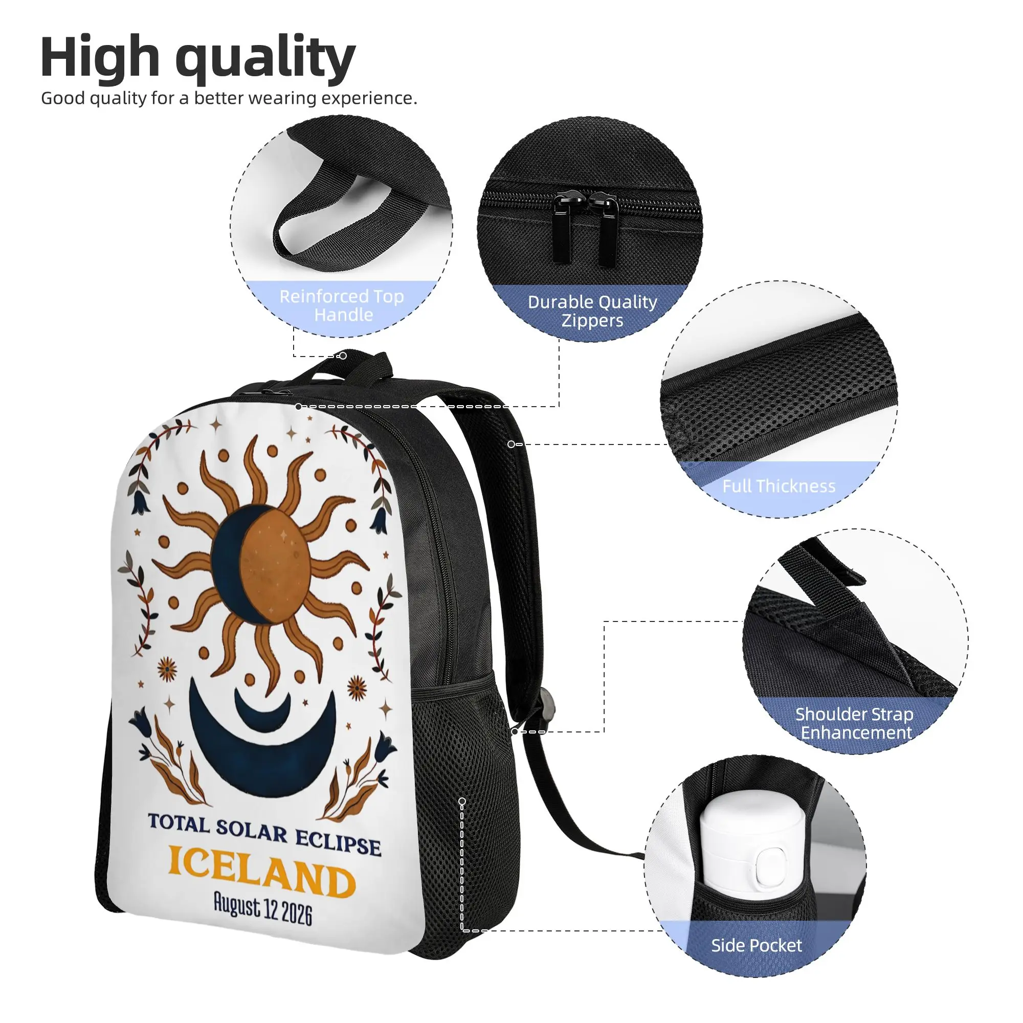 Total Solar Eclipse Iceland August 2026 Fashion Backpack Gift High School  Daypack for Men Women College Canvas Bags