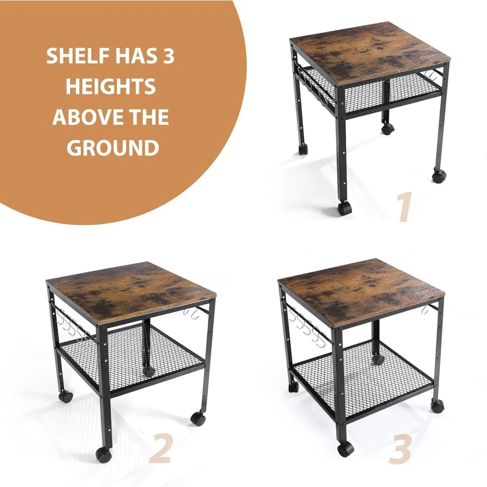 Adjustable Height Rustic End Table with 2-Tier Shelf, 19.7x19.7x24 Inches, 143 lb Capacity for Mini Fridge or Printer Stand