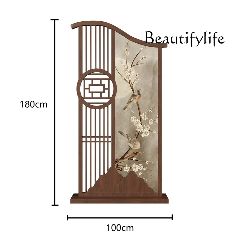 

New Chinese solid wood screen partition living room home entrance door front door tea room seat screen