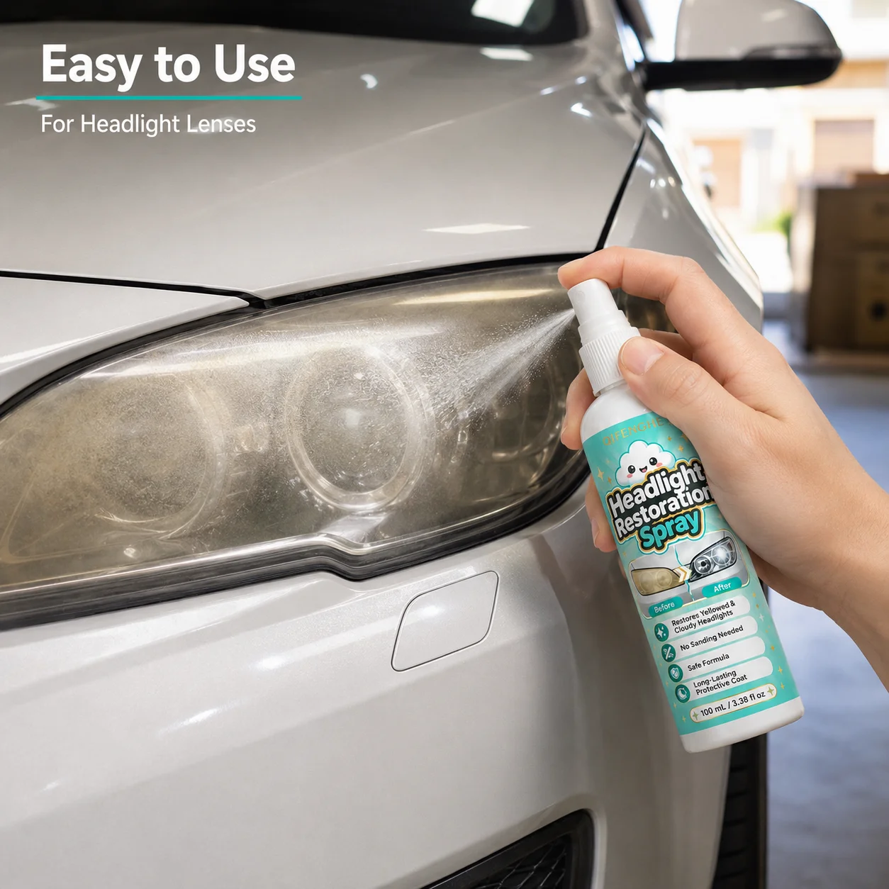 Car Headlight Repair Spray - Brightening & Oxidation Remover, Removes Yellow Fog, Restores Clarity, Safer Night Drive, Penetrati