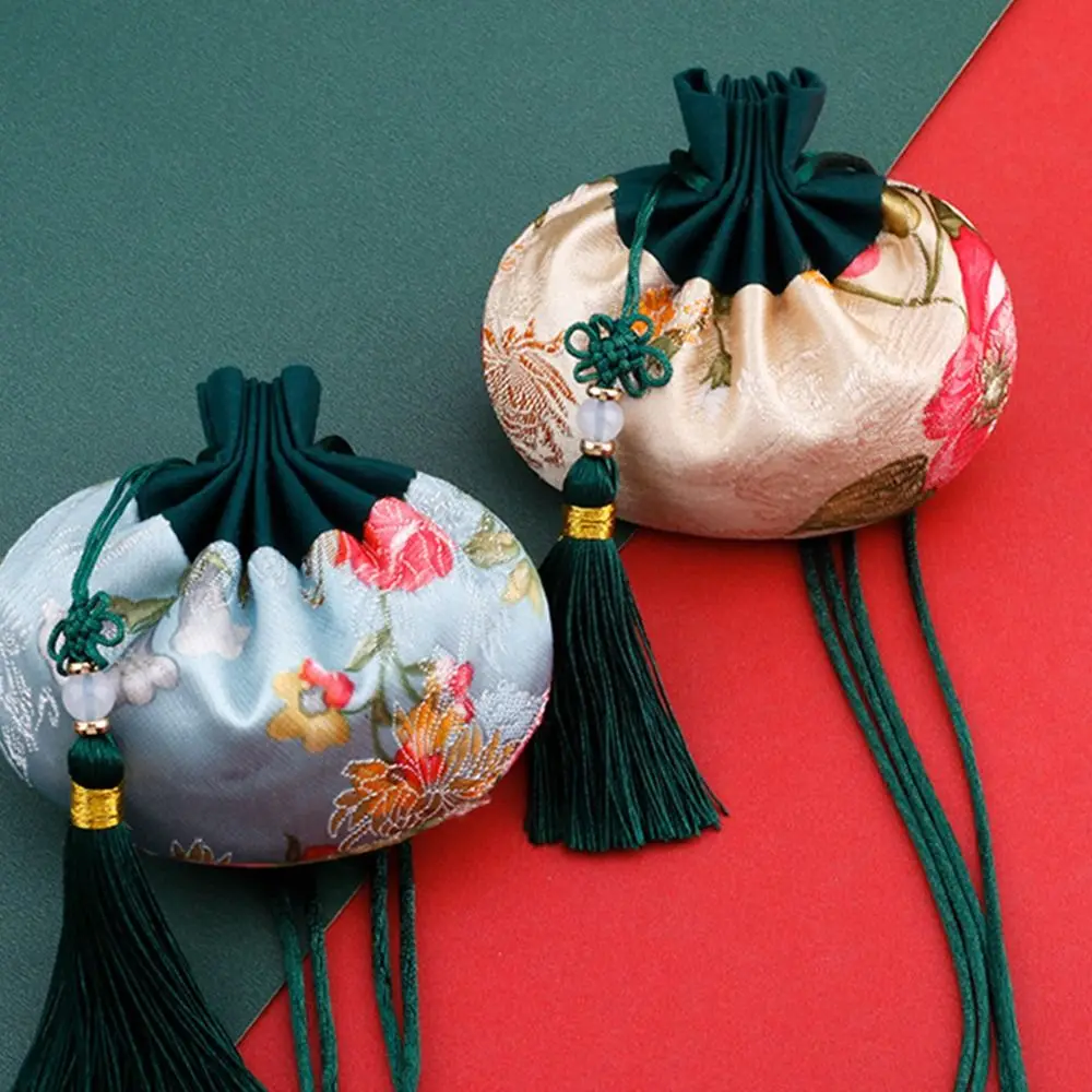 Small Purse Flower Pattern Drawstring Bundle Pocket Carry on Sachet Jewelry Storage Bag Han Cloth Pocket Chinese Style Pouch