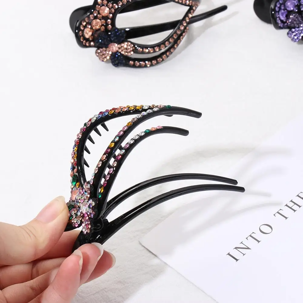 Fashion Women Hairpins Flexible Headwear Acrylic Heart  Flower Hollow Claws Rhinestone Hair Clip