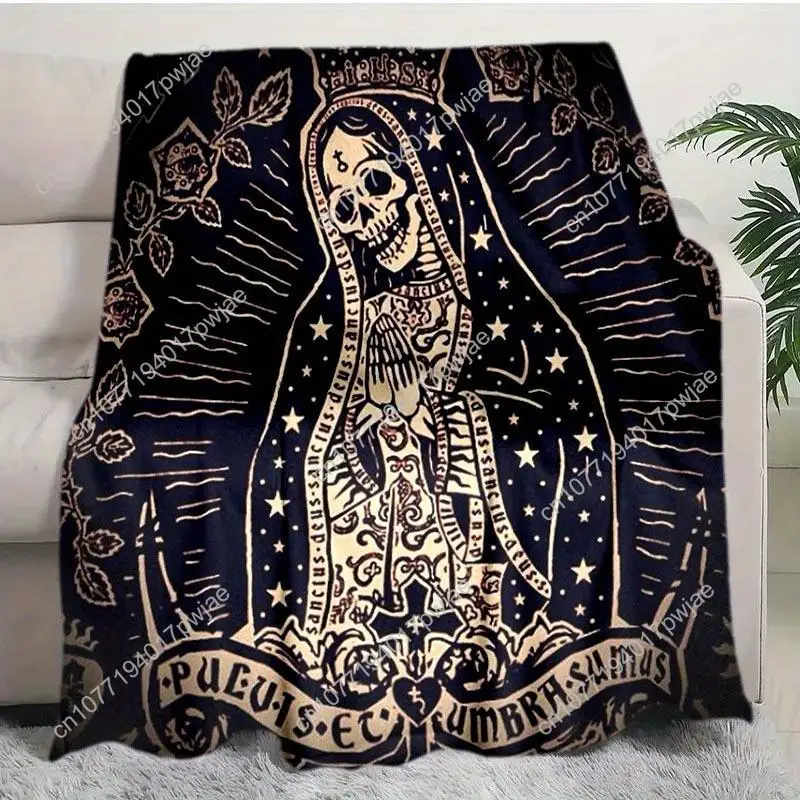 

Santa Muerte Catrina Skull Flannel Throw Blanket - All-Season Stain-Resistant Soft Twill Fabric Hand Wash Custom blankets